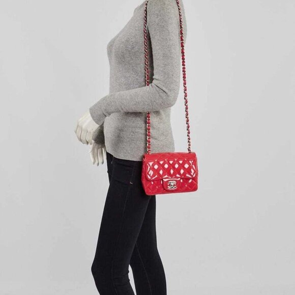 Chanel Pink Quilted Patent Leather Classic Square Mini Flap Bag - Picture 13 of 13